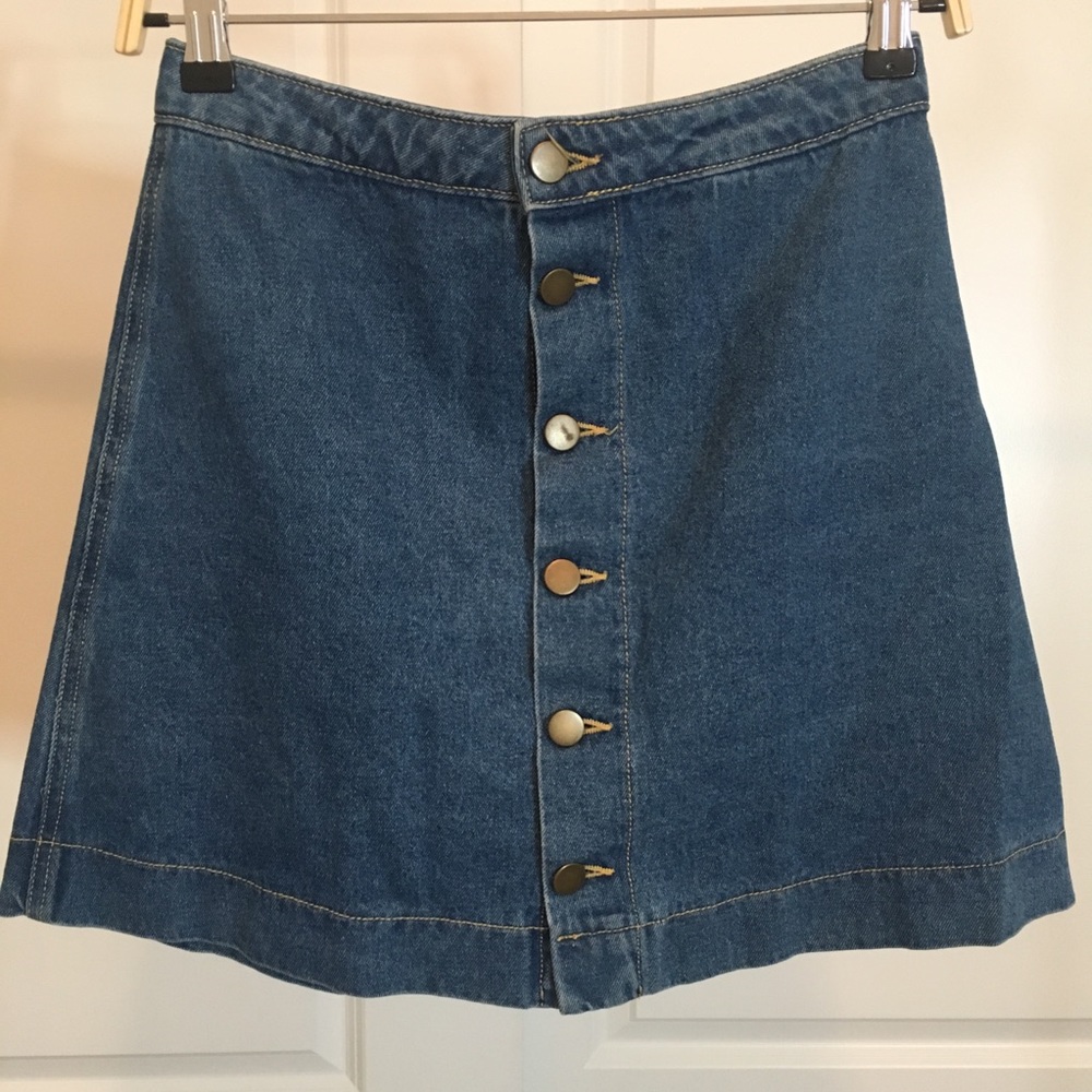 American Apparel Denim Button Skirt in Dark Wash